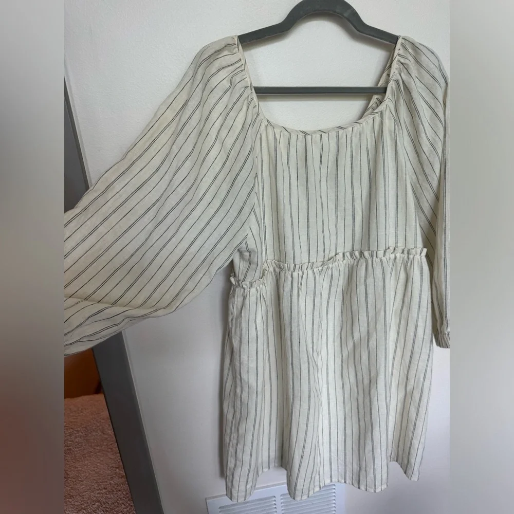 Emerson Fry Jasmine Button Dress. Ivory hemp stripe organic. Size Large. - Picture 7 of 8